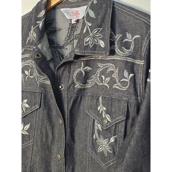 Roja Denim Western Embroidered Fringe Denim Tunic Top Shirt Button Front Medium - Picture 4 of 11